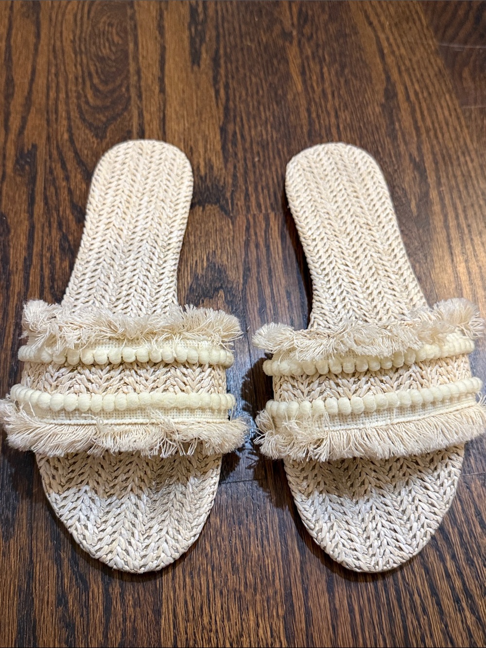 Beige Woven Slide Sandals - Women
